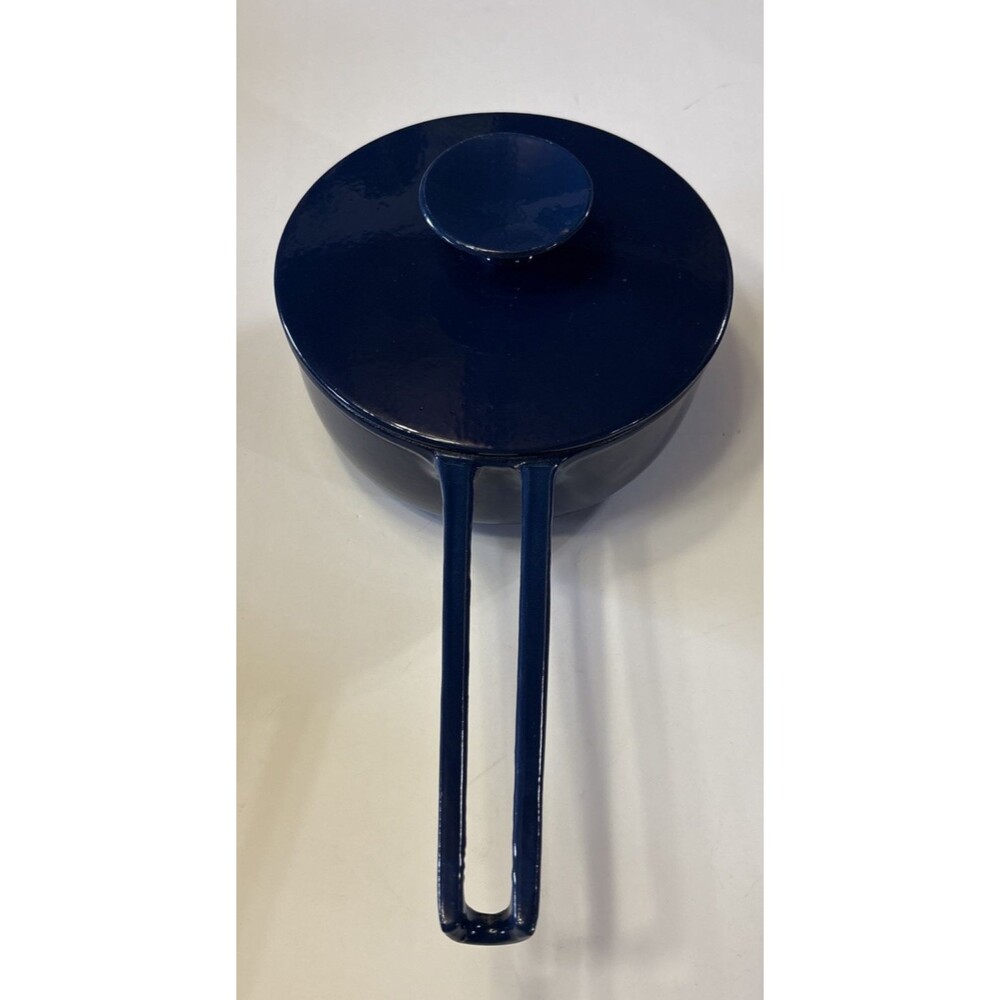Dansk Enamel Carbon Steel Pot With Lid Blue and Cream Interior 2 Quart